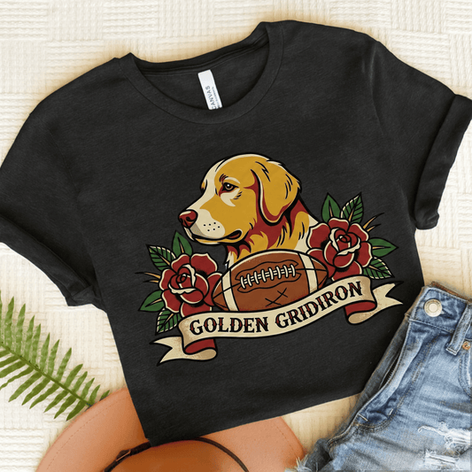 Golden Retriever Football Gridiron Unisex TShirt Dark Grey Heather