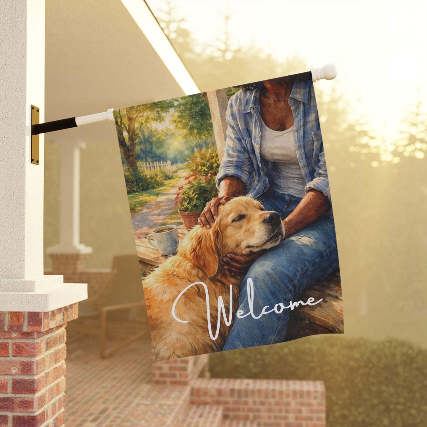 Golden Retriever Front Porch Mom Cuddles Garden Flag