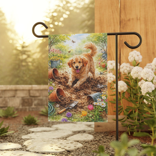 Golden Retriever Gardening Helper Garden Flag