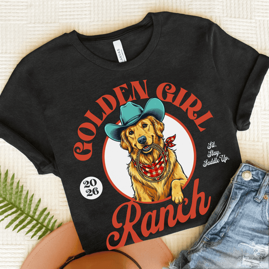 Golden Retriever Girl Ranch Unisex Tshirt Dark Grey Heather