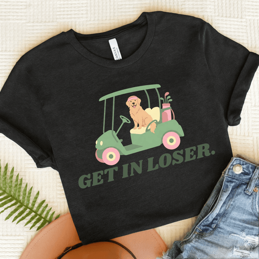 Golden Retriever Golf Get In Loser Unisex TShirt Dark Grey Heather