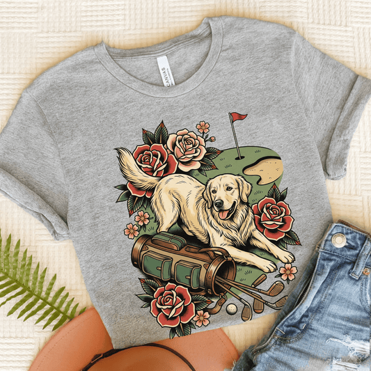 Golden Retriever Golfer Grip It Unisex TShirt Athletic Heather