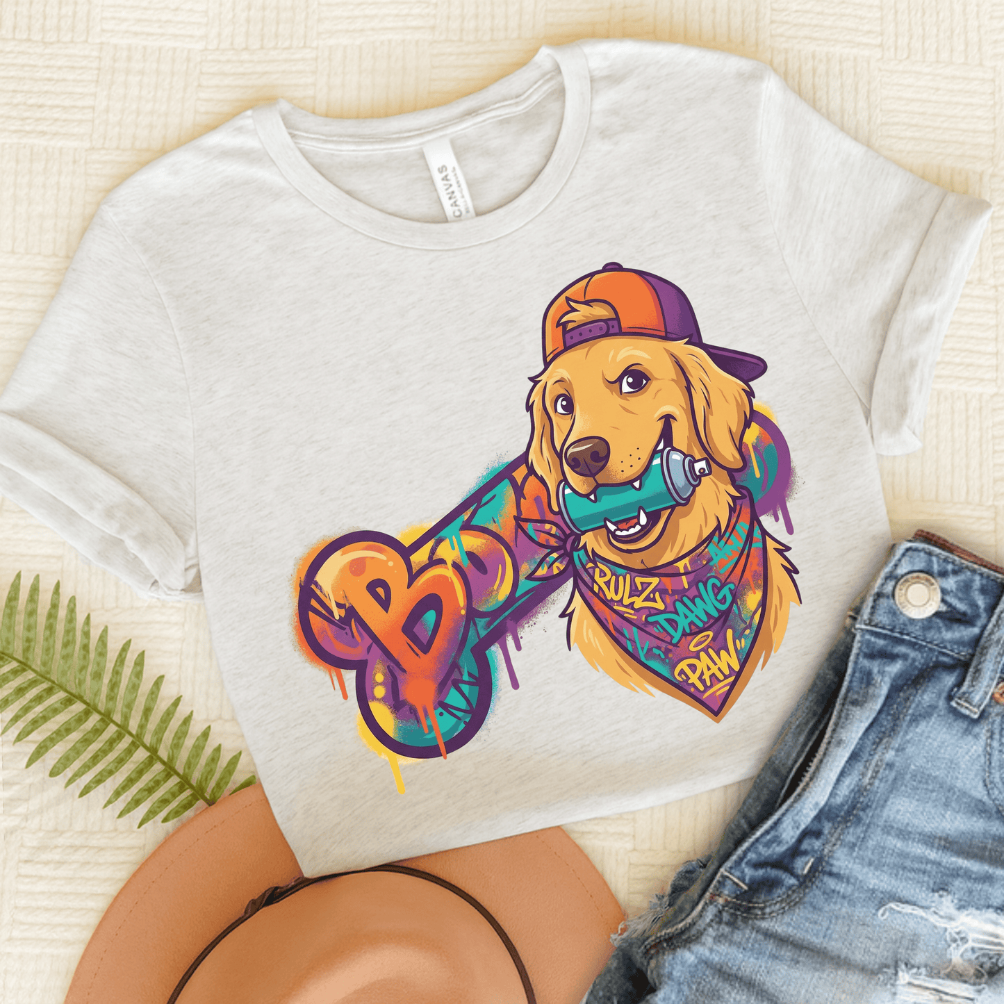 Golden Retriever Graffiti Bone Unisex Tshirt Ash