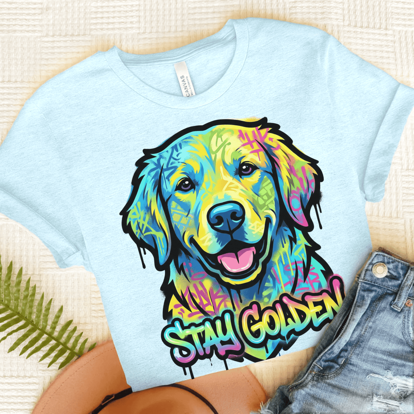 Golden Retriever Graffiti Dog Unisex Tshirt Heather Ice Blue