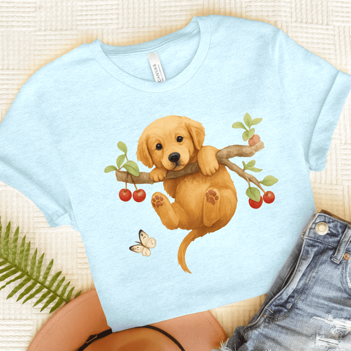 Golden Retriever Hang In There Unisex Tshirt Heather Ice Blue