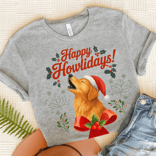 Golden Retriever Happy Howlidays Unisex TShirt Athletic Heather
