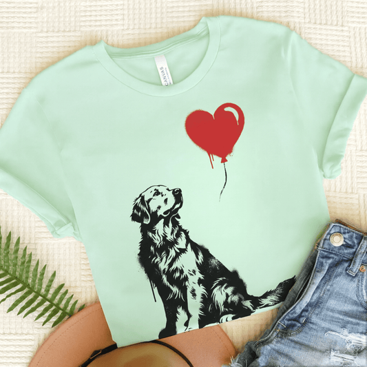 Golden Retriever Heart Balloon Unisex Tshirt Heather Mint