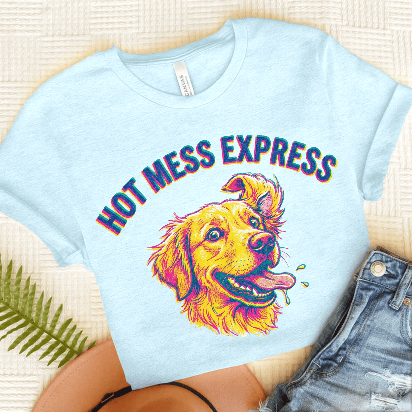 Golden Retriever Hot Mess Unisex Tshirt Heather Ice Blue