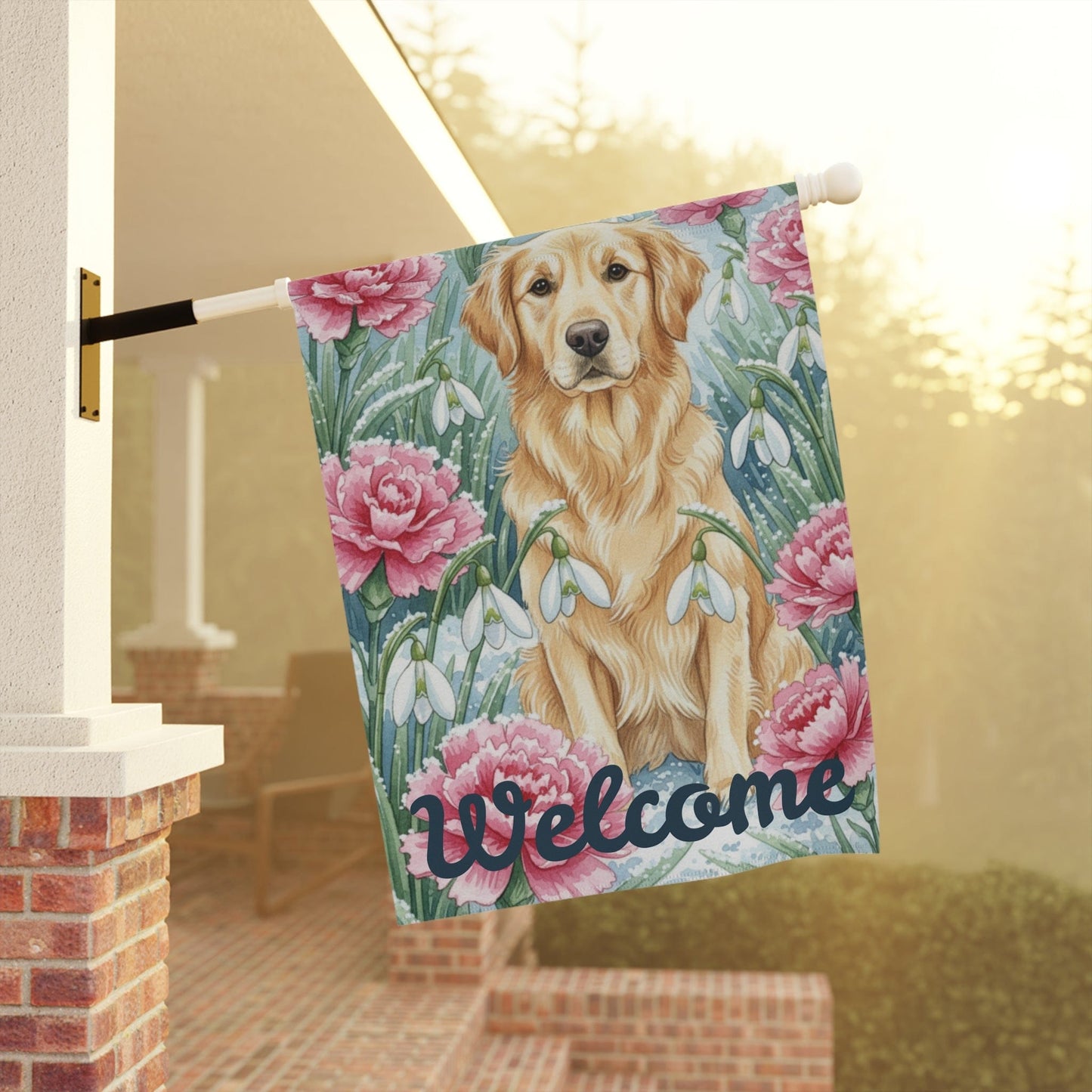 Golden Retriever January Birthday Flower Garden Yard Flag