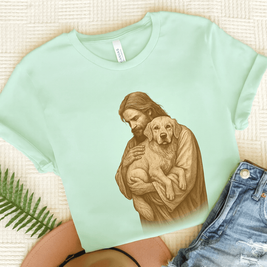 Golden Retriever Jesus Unisex TShirt Heather Mint