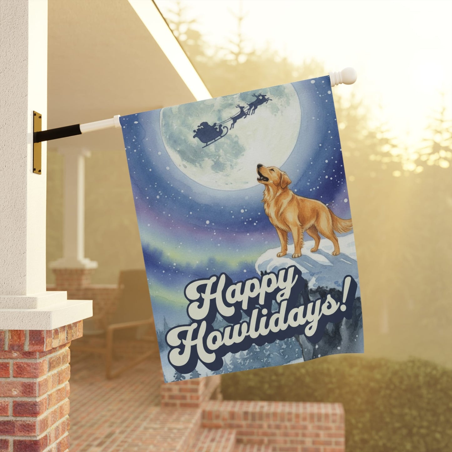 Golden Retriever Nighttime Howlidays Garden Yard Flag