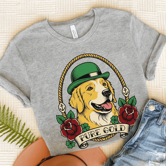 Golden Retriever Pure Gold St Patricks Day Unisex TShirt Athletic Heather