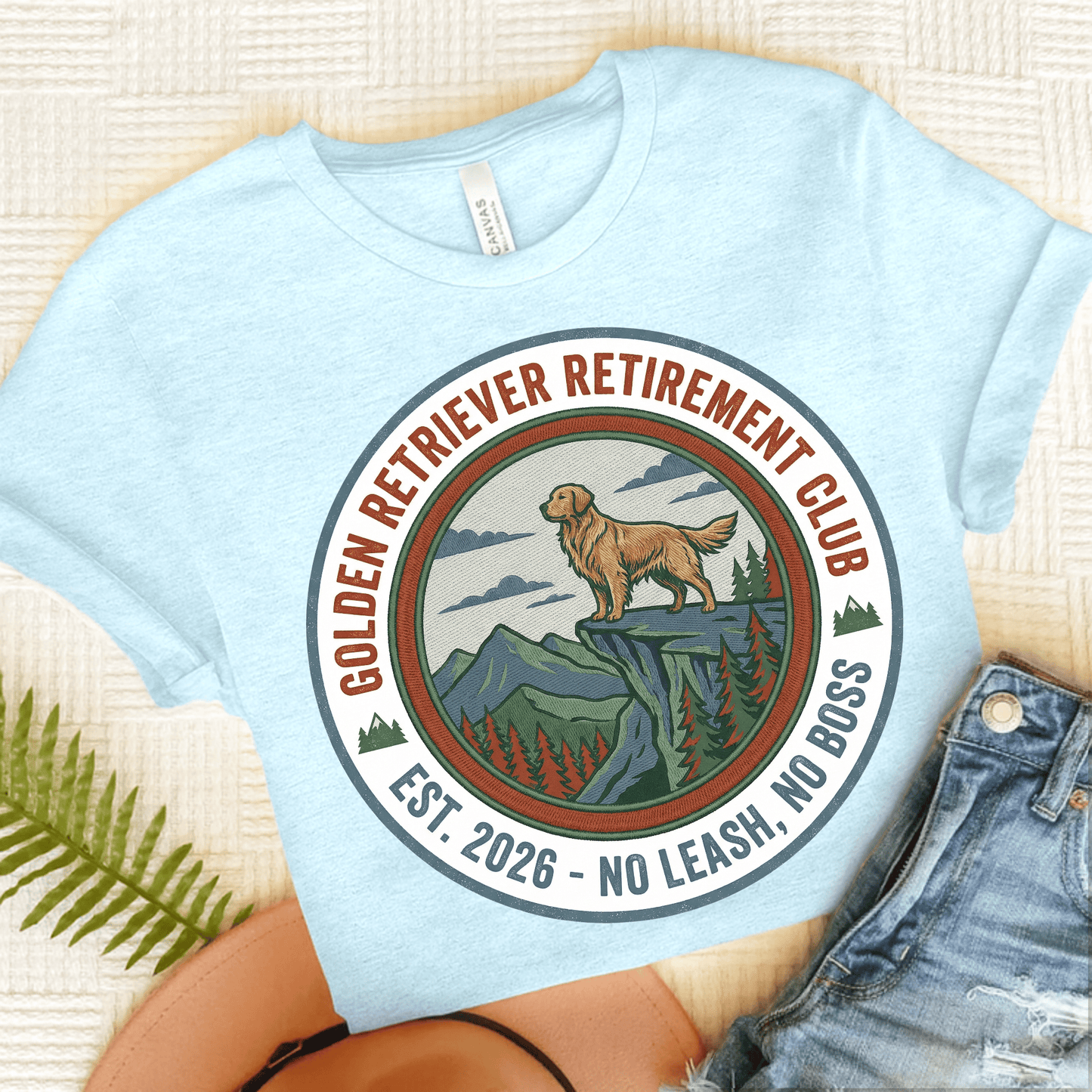 Golden Retriever Retirement Unisex Tshirt Heather Ice Blue