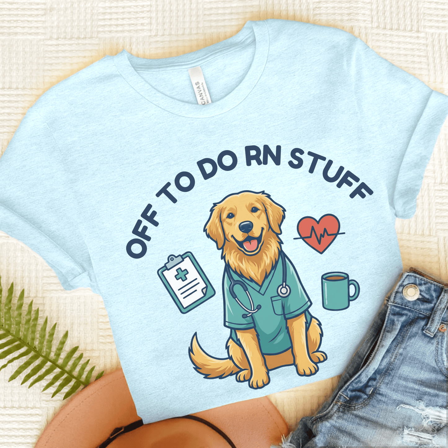 Golden Retriever RN Nurse Funny Unisex TShirt Heather Ice Blue