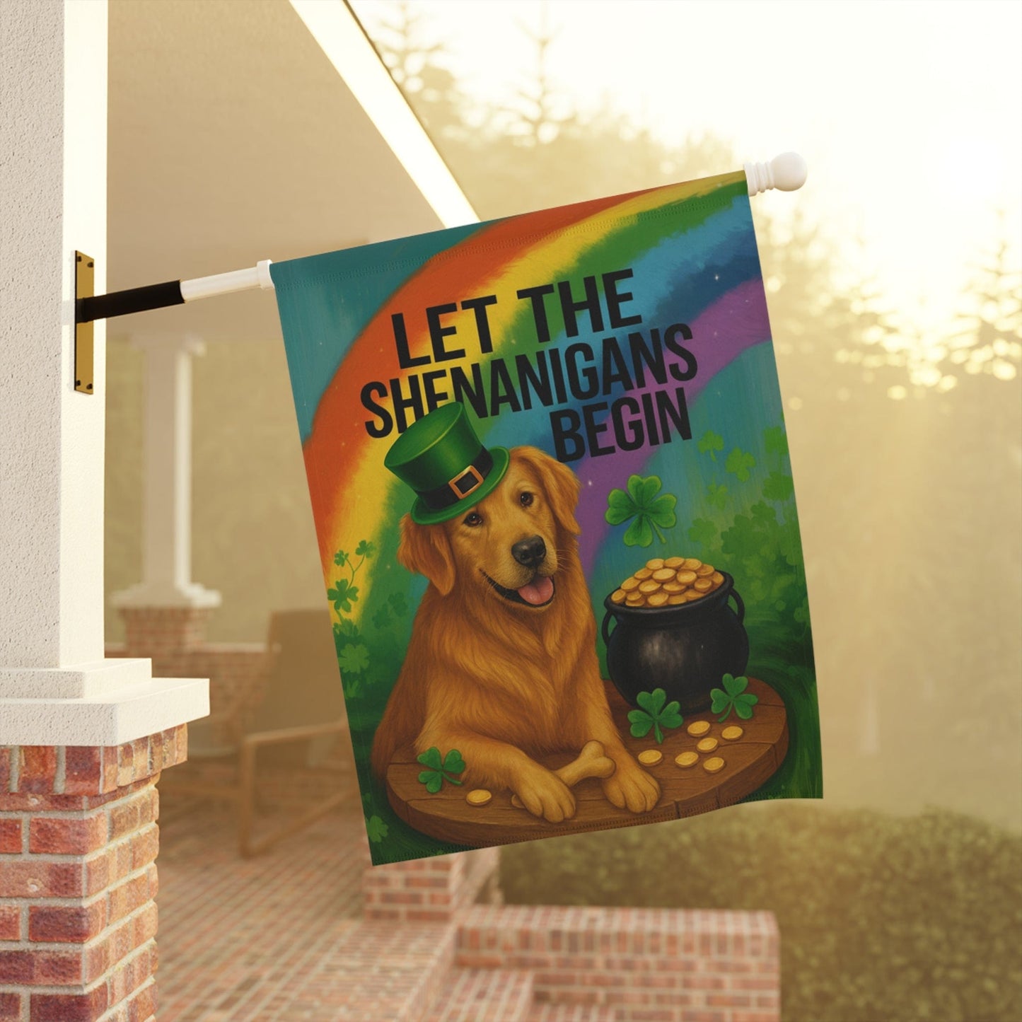 Golden Retriever Shenanigans Garden Flag