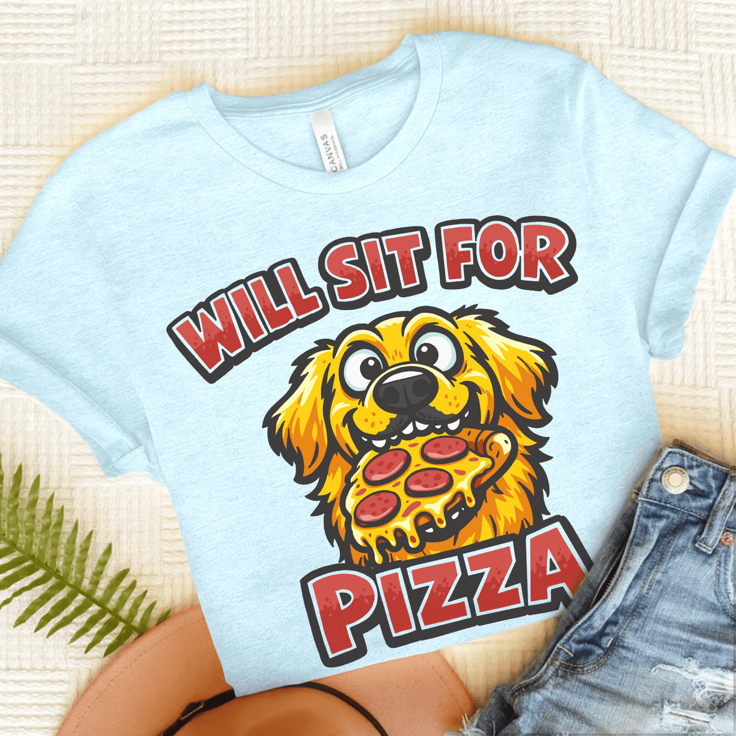 Golden Retriever Sit for Pizza Unisex Tshirt Heather Ice Blue