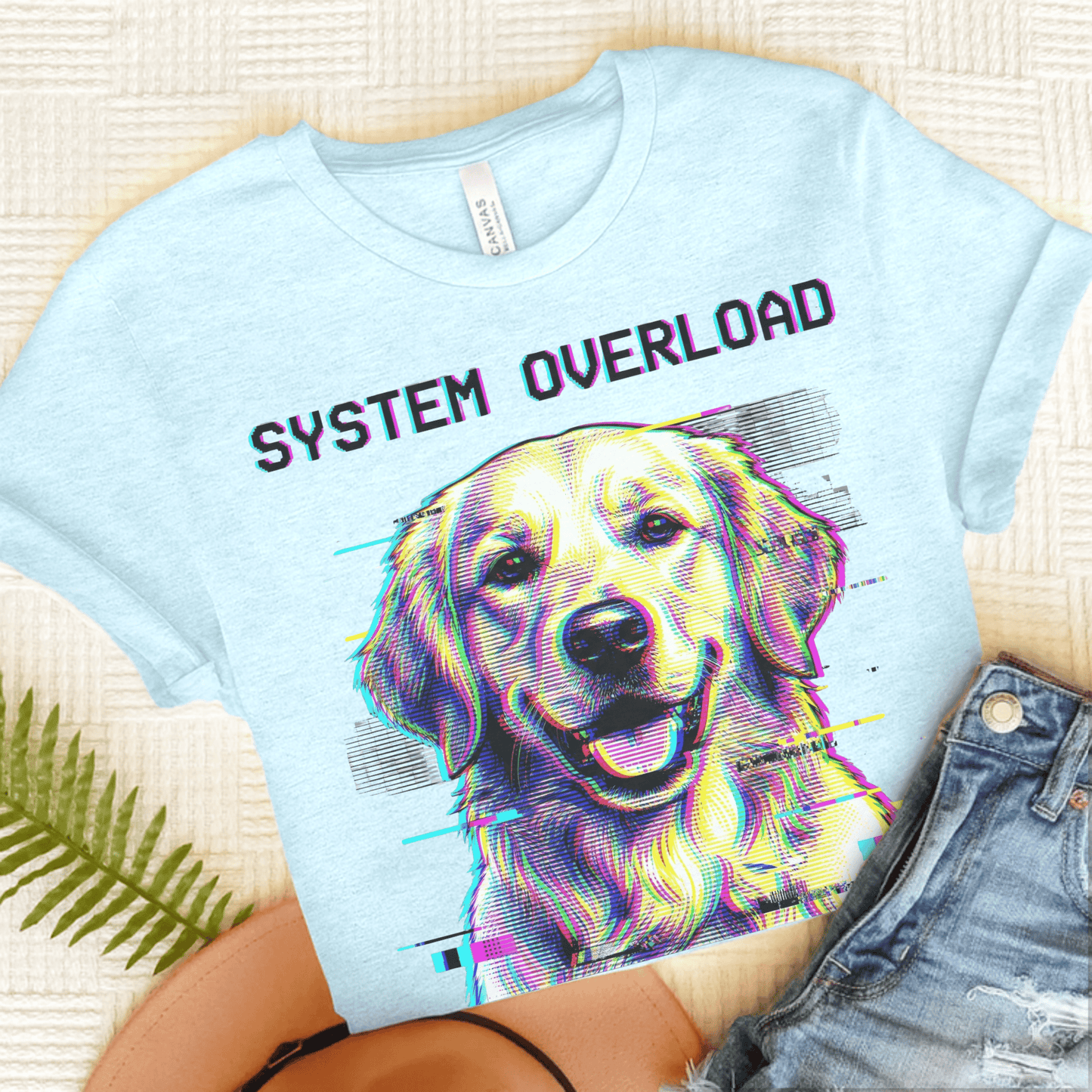 Golden Retriever System Overload Unisex Tshirt Heather Ice Blue