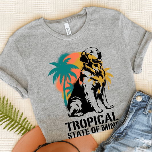 Golden Retriever Tropical Vacation Unisex TShirt Athletic Heather