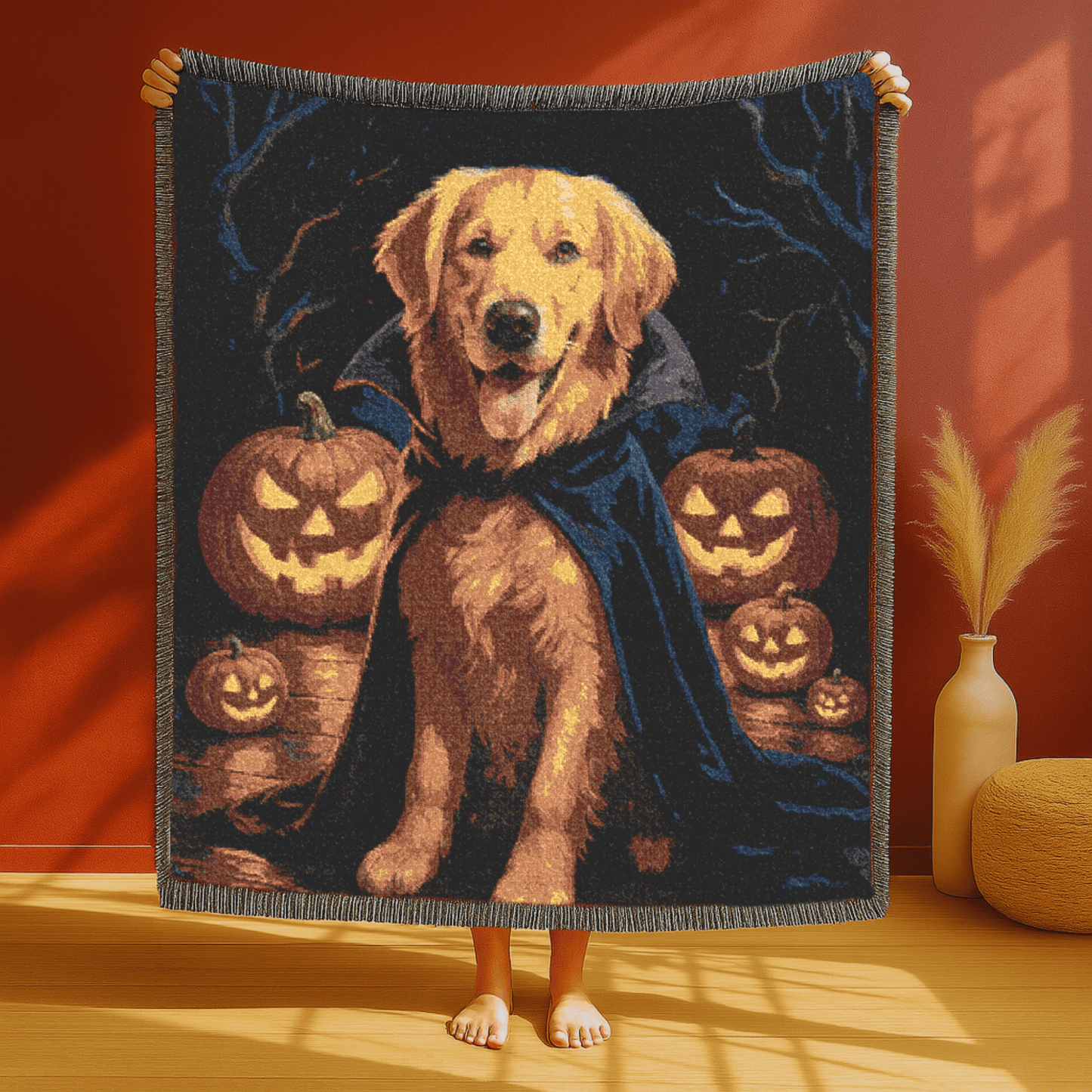 Golden Retriever Vampire Woven Blanket