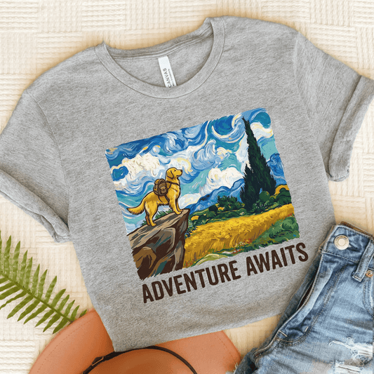 Golden Retriever Van Gogh Travel Unisex TShirt Athletic Heather