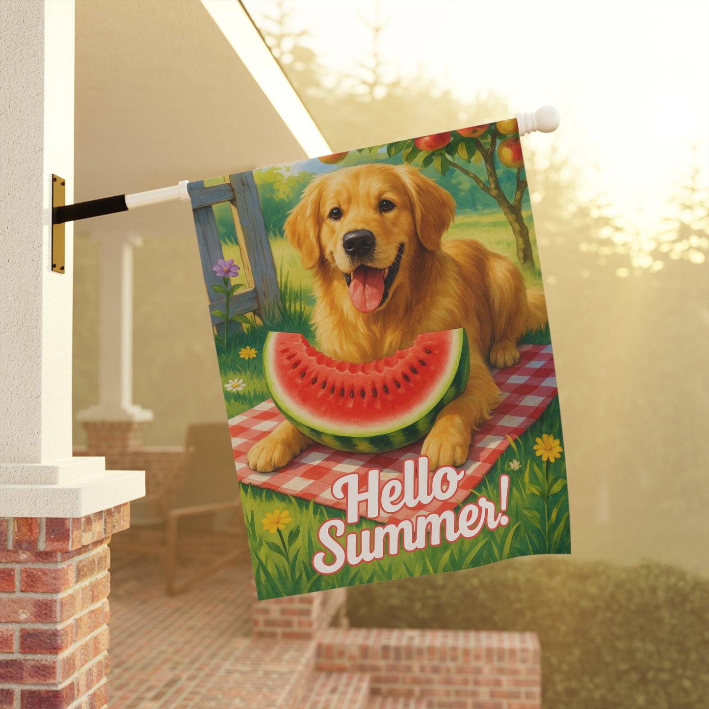 Golden Retriever Watermelon Garden Flag