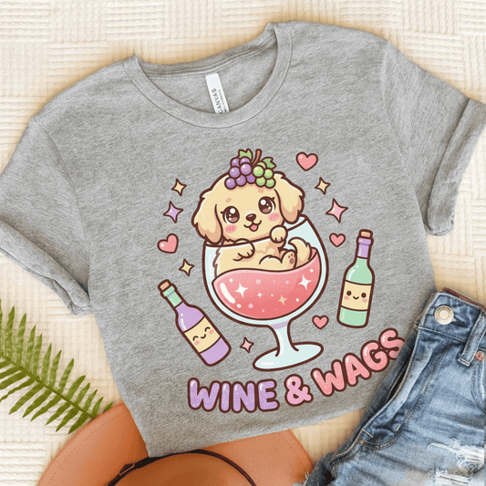 Golden Retriever Wine and Wags Unisex Tshirt Athletic Heather