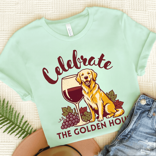Golden Retriever Wine Hour Unisex Tshirt Heather Mint
