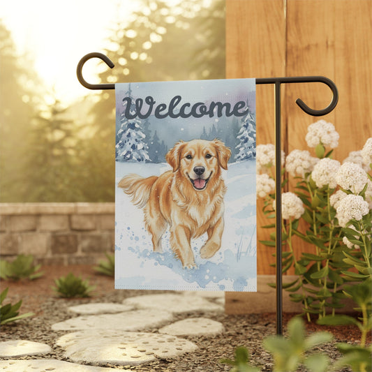 Golden Retriever Winter Wonderland Garden Yard Flag