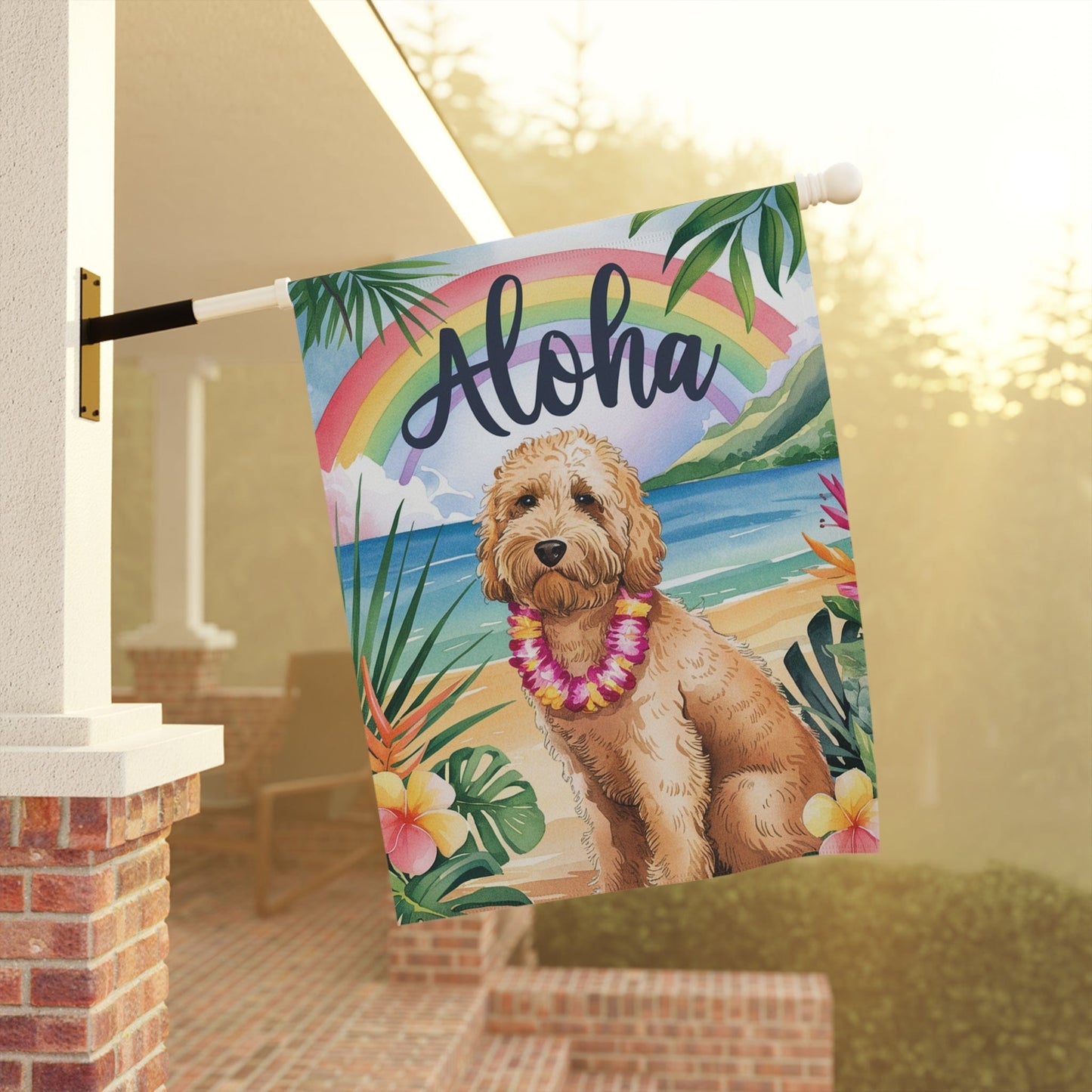 Printify Garden Flag Goldendoodle Aloha Luau Garden Flag