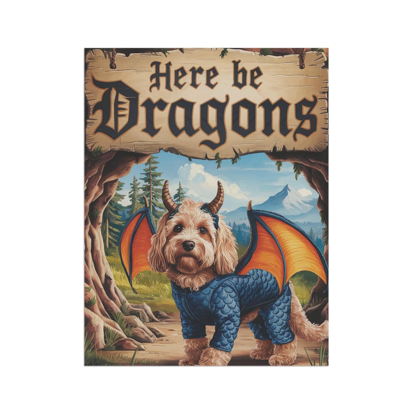 Printify Home Decor Goldendoodle Dog Dragon, Fantasy Pet Garden Flag, Front Yard Spring Decor