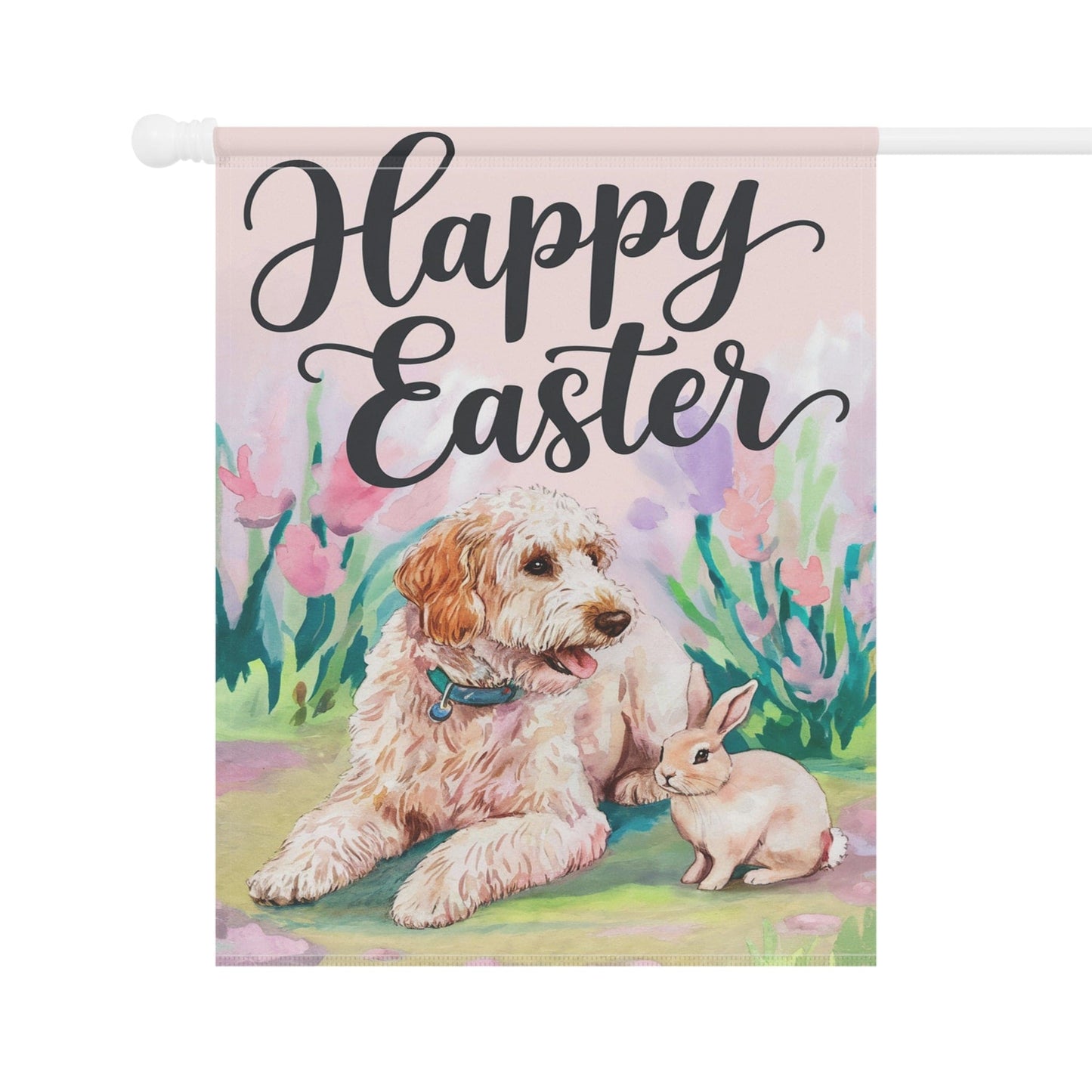 Printify Home Decor Goldendoodle Easter Garden Flag, Front Yard Spring Decor, Gardener Gift