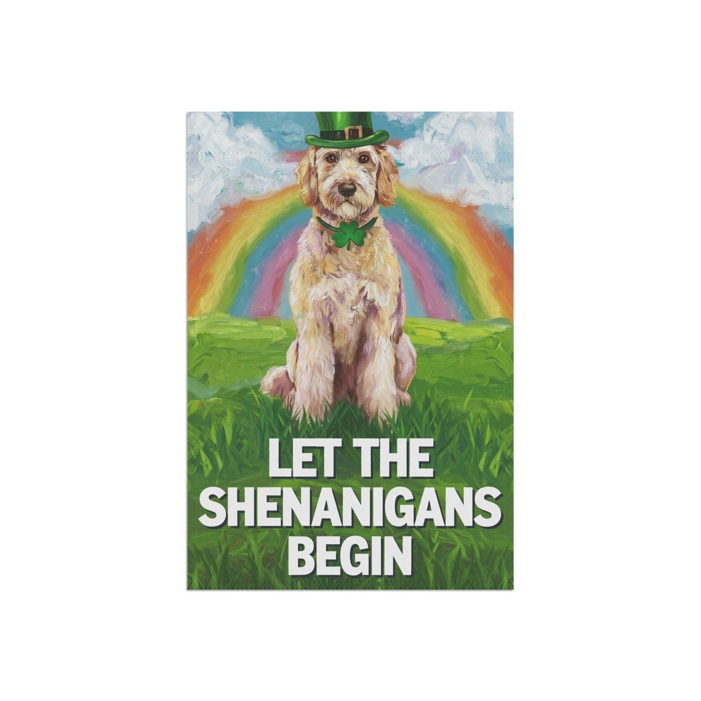 Printify Home Decor 12'' × 18'' Goldendoodle Garden Flag, Saint Patricks Day Funny Dog Yard Outside Decor