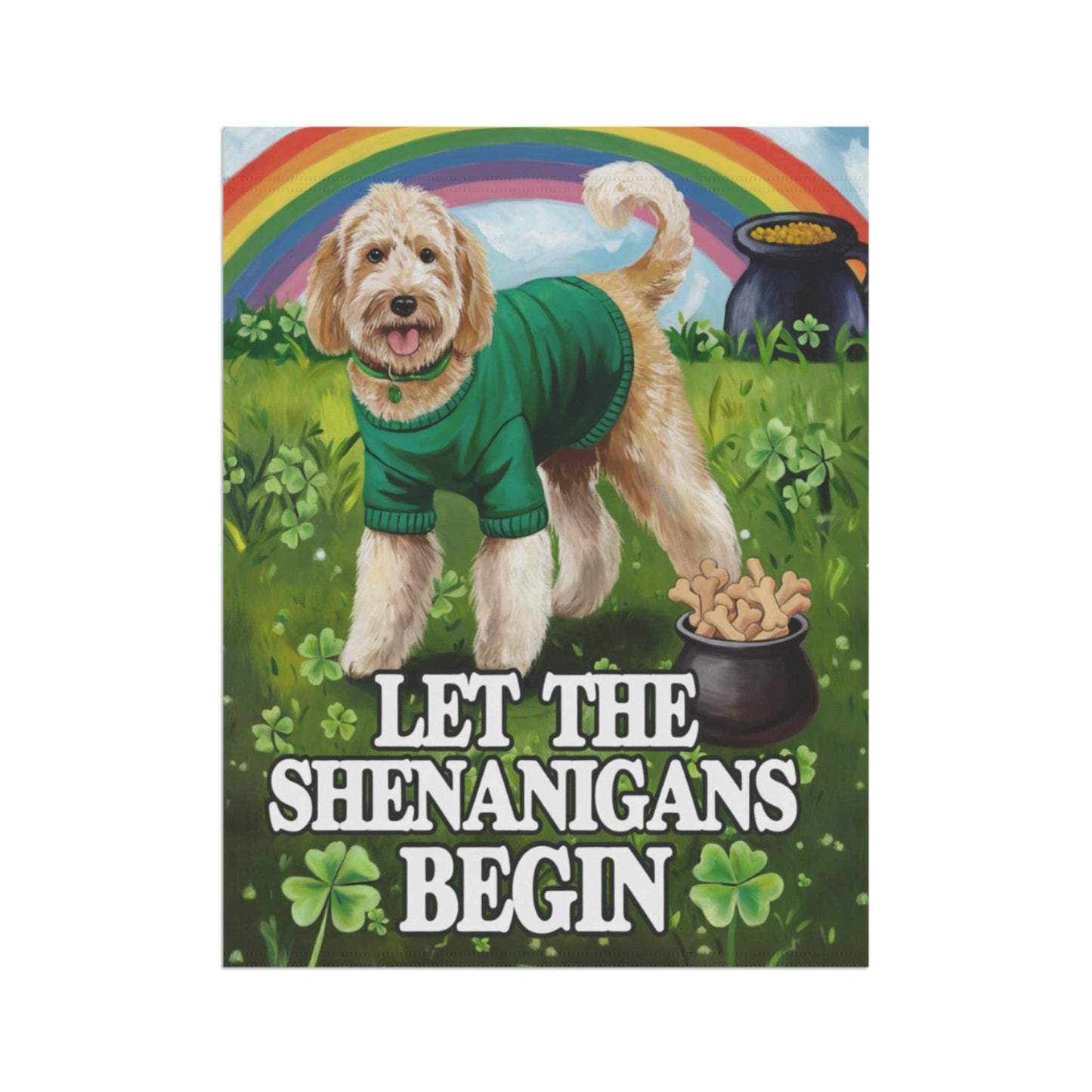 Printify Home Decor Goldendoodle St Pattie's Day Garden Flag, Saint Patricks Day Funny Dog Lovers Yard Outside Decor