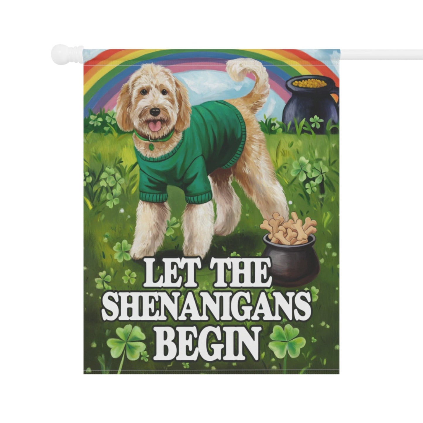 Printify Home Decor Goldendoodle St Pattie's Day Garden Flag, Saint Patricks Day Funny Dog Lovers Yard Outside Decor