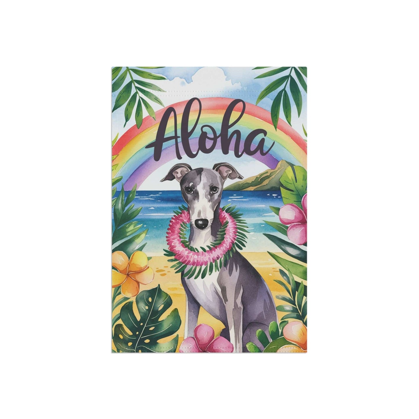 Printify Garden Flag Gray Greyhound Aloha Garden Flag