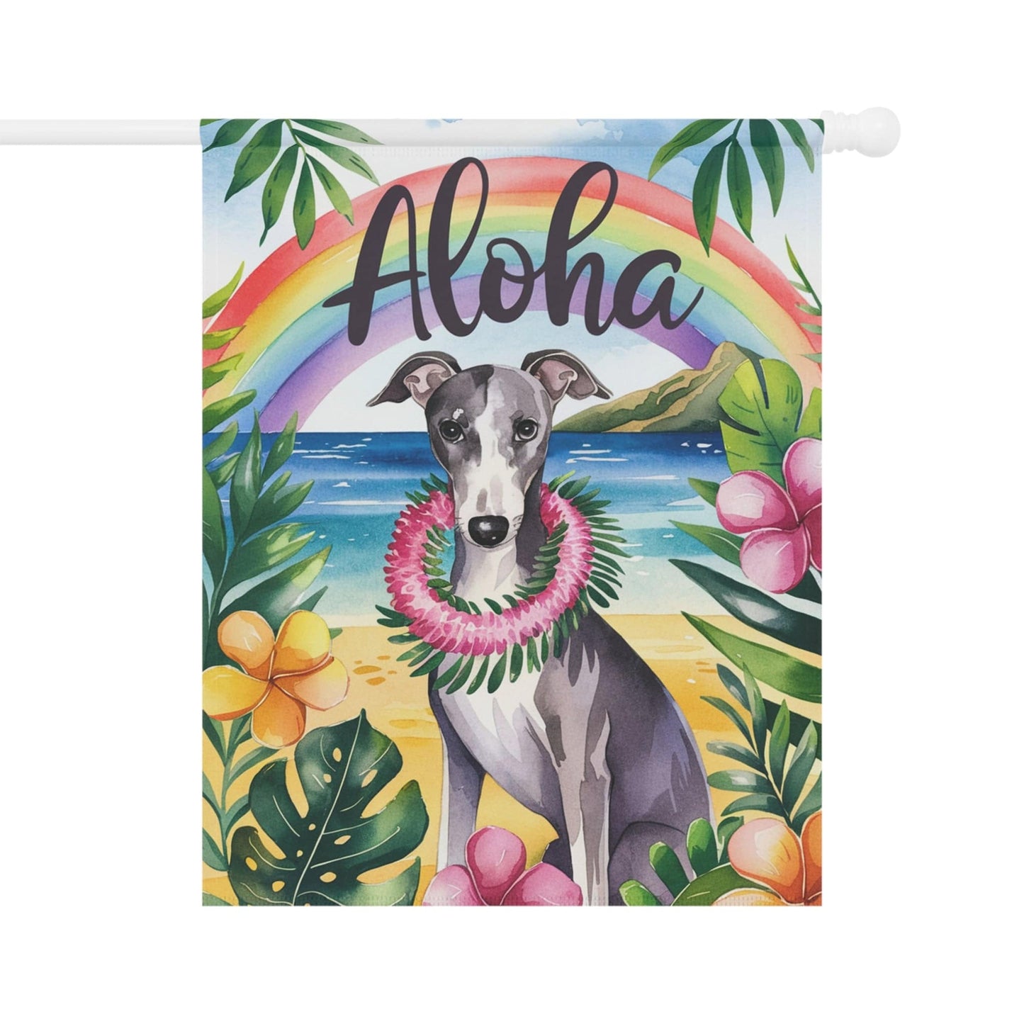 Printify Garden Flag Gray Greyhound Aloha Garden Flag