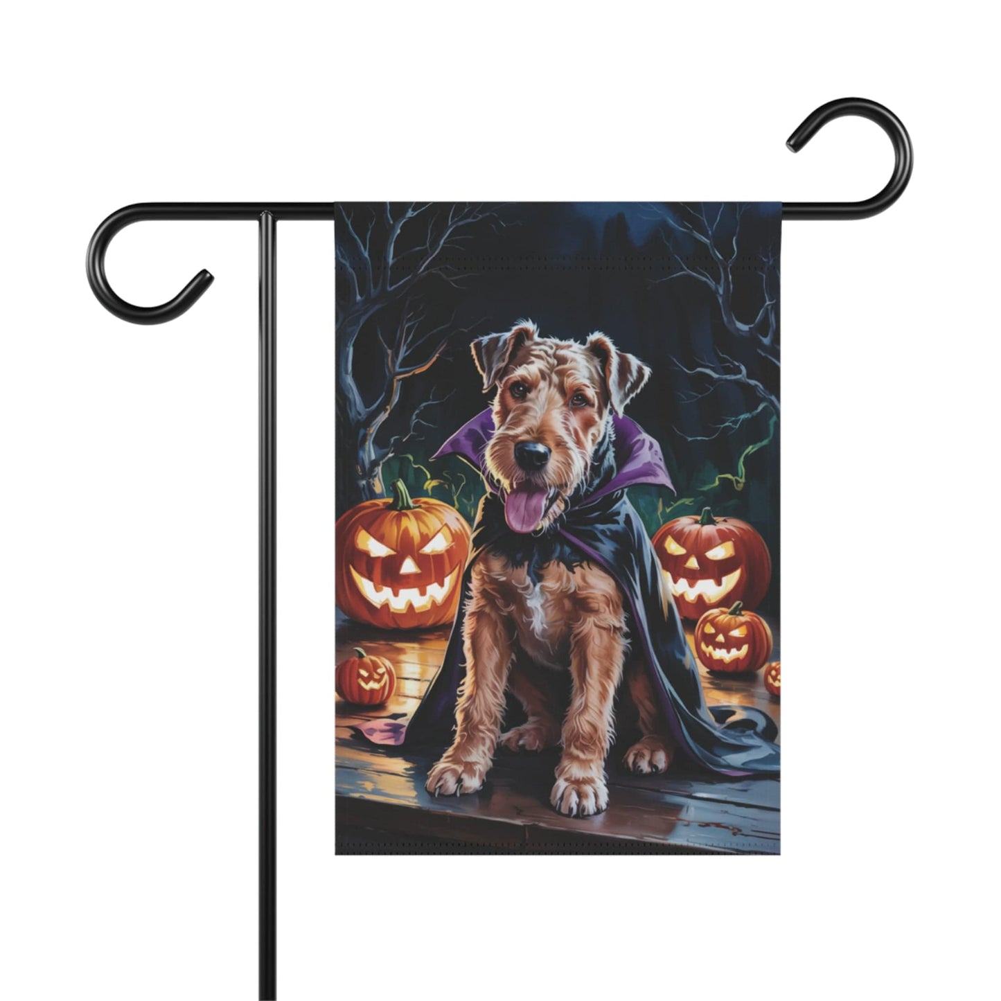 Printify Home Decor 12'' × 18'' Halloween Airedale Terrier Dog Garden Flag – Vampire Pumpkin Yard Banner, Fall Outdoor Decor, 12x18 Double-Sided