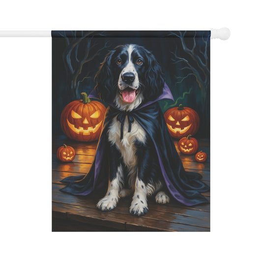 Halloween Black Springer Spaniel Dog Garden Flag – Vampire Pumpkin Yard Banner, Fall Outdoor Decor, 12x18 Double-Sided 24.5'' × 32''