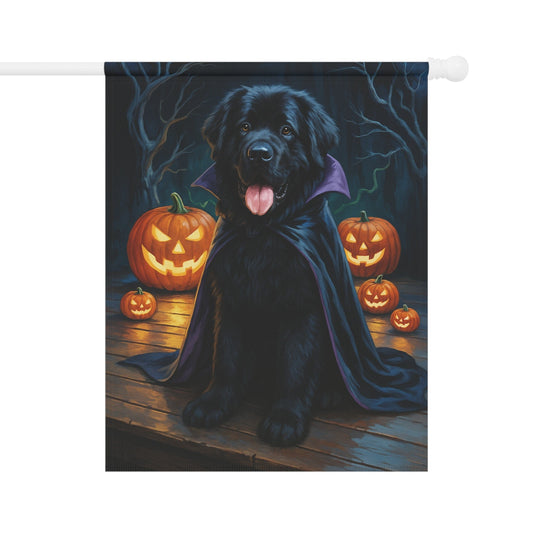 Halloween Newfoundland Dog Garden Flag – Vampire Pumpkin Yard Banner, Fall Outdoor 24.5'' × 32''