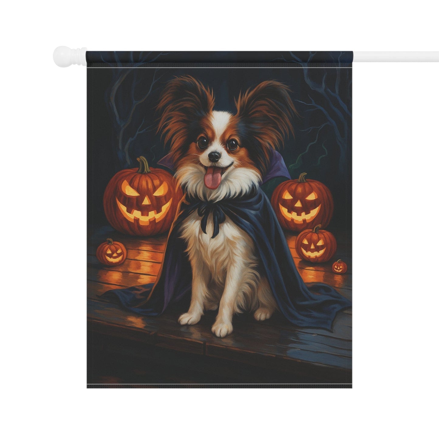 Printify Home Decor Halloween Papillon Dog Garden Flag – Vampire Pumpkin Yard Banner, Fall Outdoor Decor