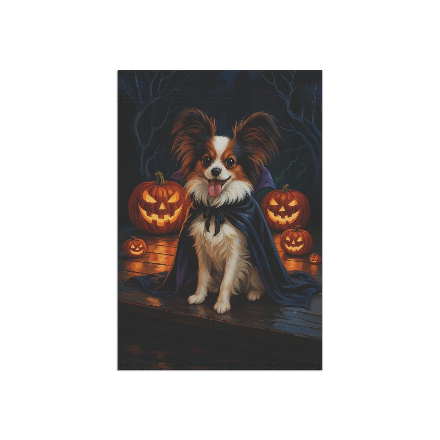 Printify Home Decor Halloween Papillon Dog Garden Flag – Vampire Pumpkin Yard Banner, Fall Outdoor Decor