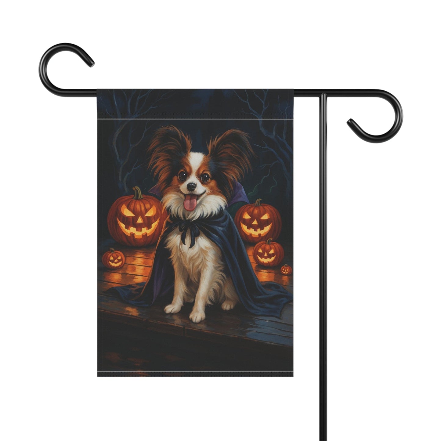 Printify Home Decor Halloween Papillon Dog Garden Flag – Vampire Pumpkin Yard Banner, Fall Outdoor Decor