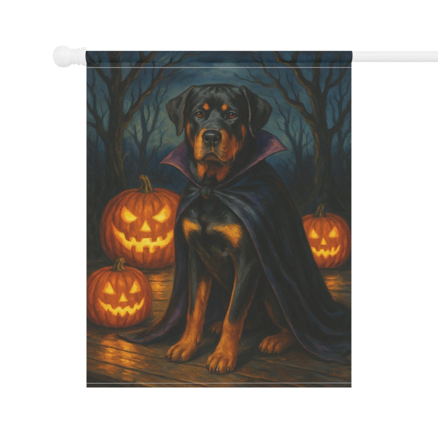 Printify Home Decor Halloween Rottweiler Dog Garden Flag, Vampire Pumpkin Yard Banner, Fall Outdoor Decor