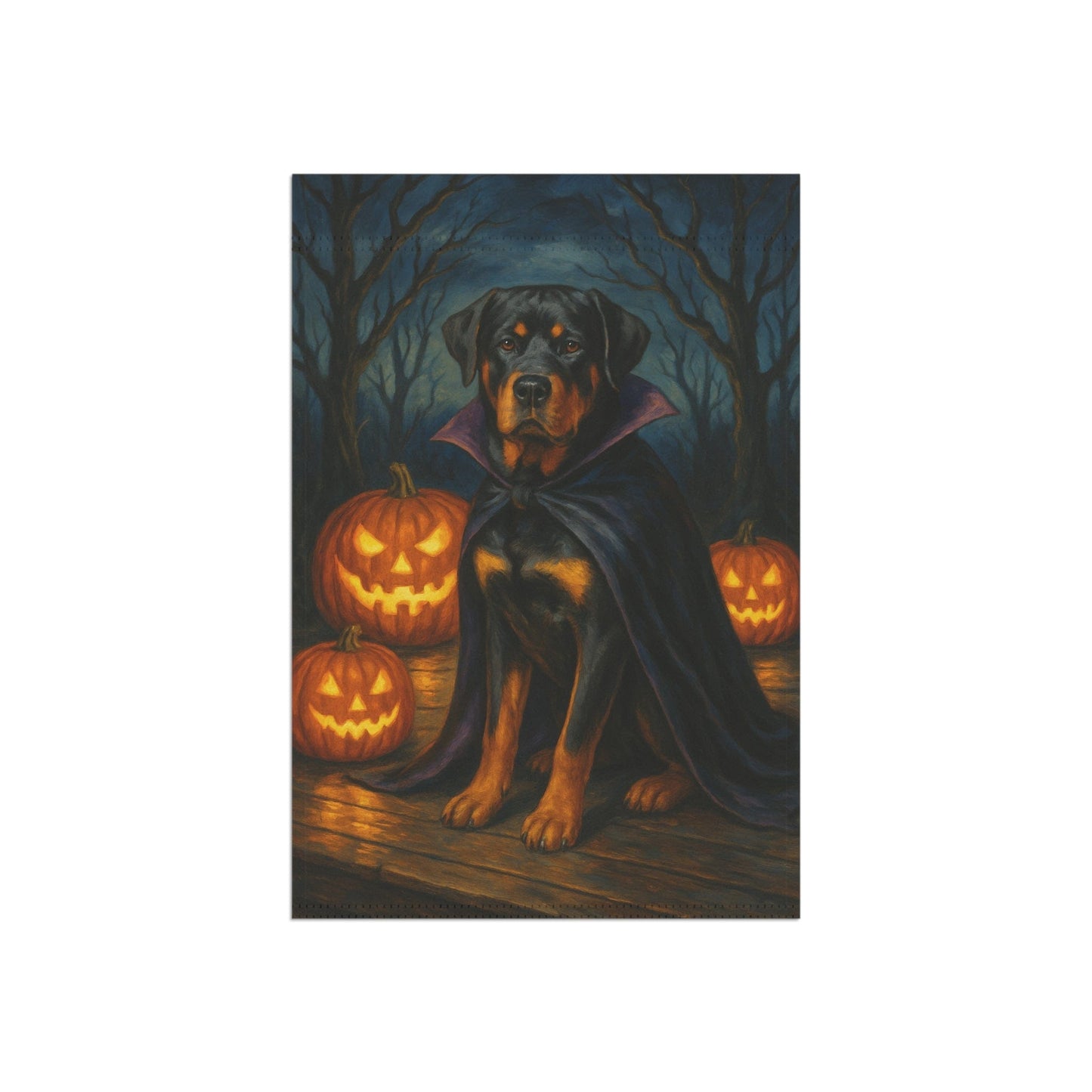 Printify Home Decor Halloween Rottweiler Dog Garden Flag, Vampire Pumpkin Yard Banner, Fall Outdoor Decor