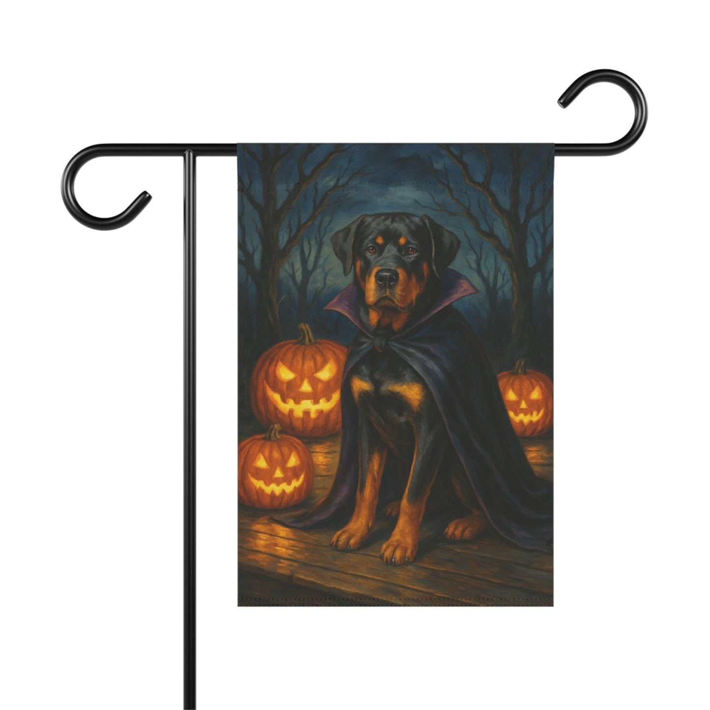 Printify Home Decor 12'' × 18'' Halloween Rottweiler Dog Garden Flag, Vampire Pumpkin Yard Banner, Fall Outdoor Decor