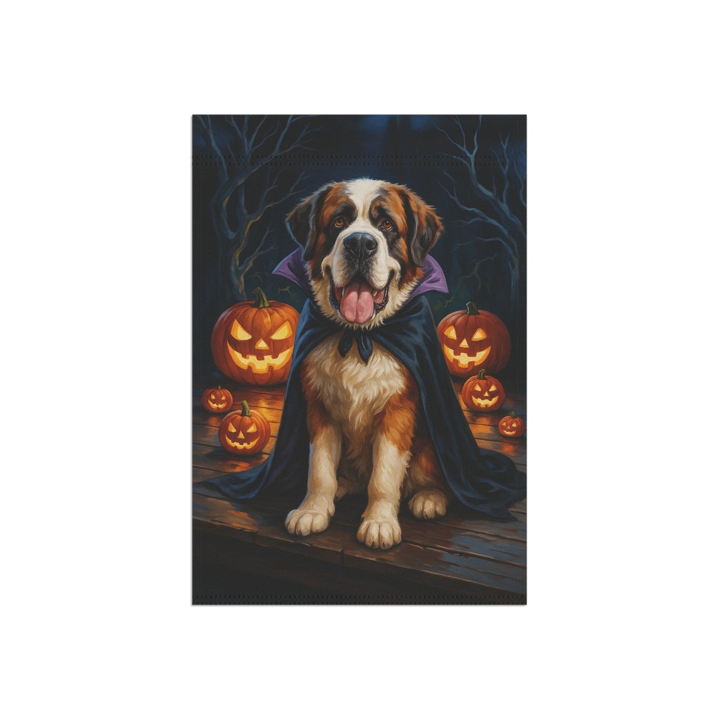 Printify Home Decor Halloween Saint Bernard Dog Garden Flag – Vampire Pumpkin Yard Banner, Fall Outdoor