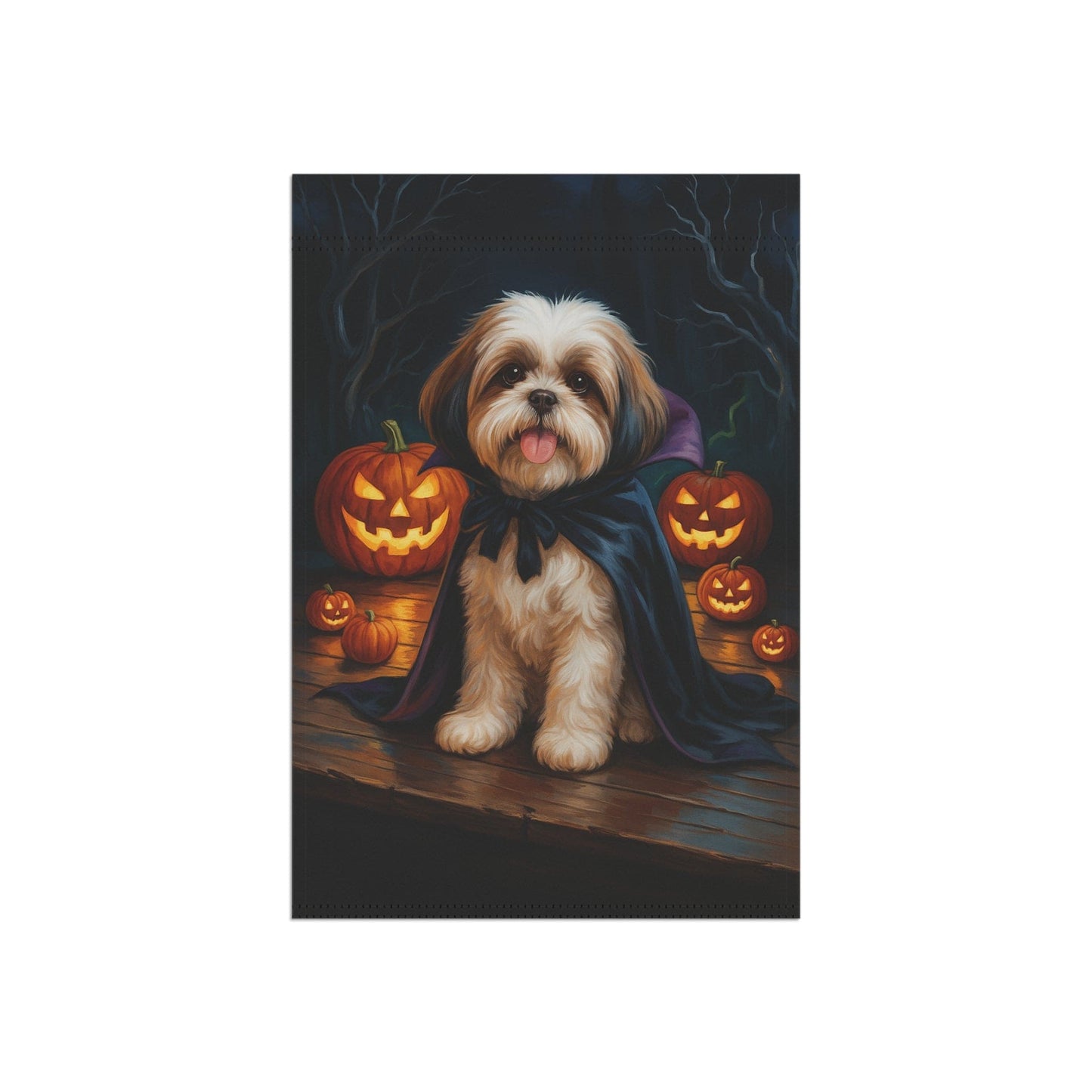 Printify Home Decor Halloween Shih Tzu Dog Garden Flag, Vampire Pumpkin Yard Banner, Fall Outdoor Decor