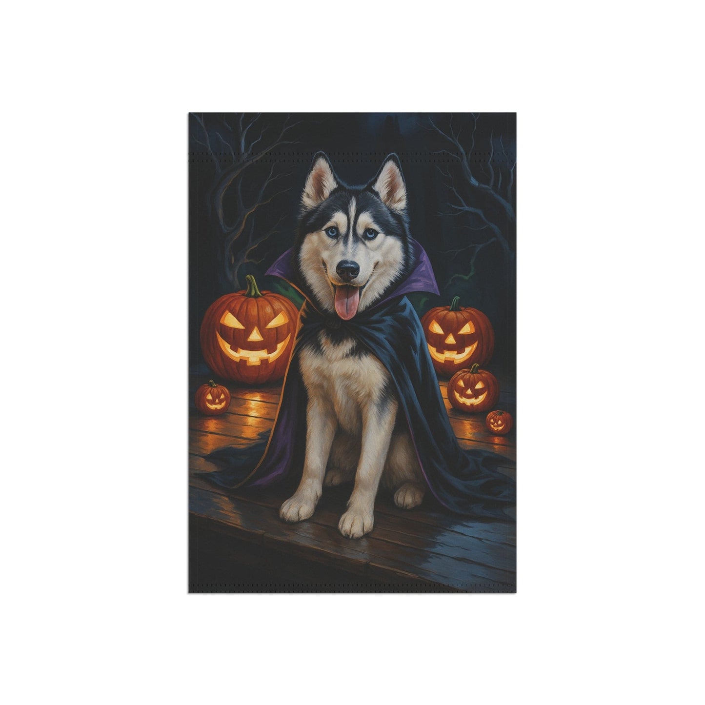 Printify Home Decor Halloween Siberian Husky Dog Garden Flag, Vampire Pumpkin Yard Banner, Fall Outdoor