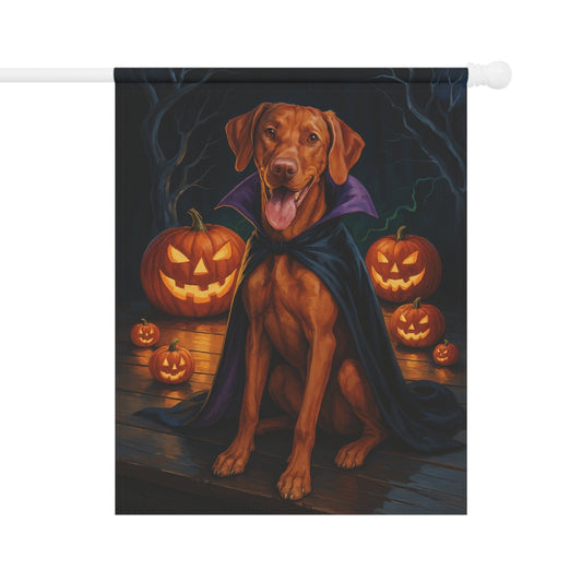 Halloween Vizsla Dog Garden Flag – Vampire Pumpkin Yard Banner, Fall Outdoor Decor 24.5'' × 32''