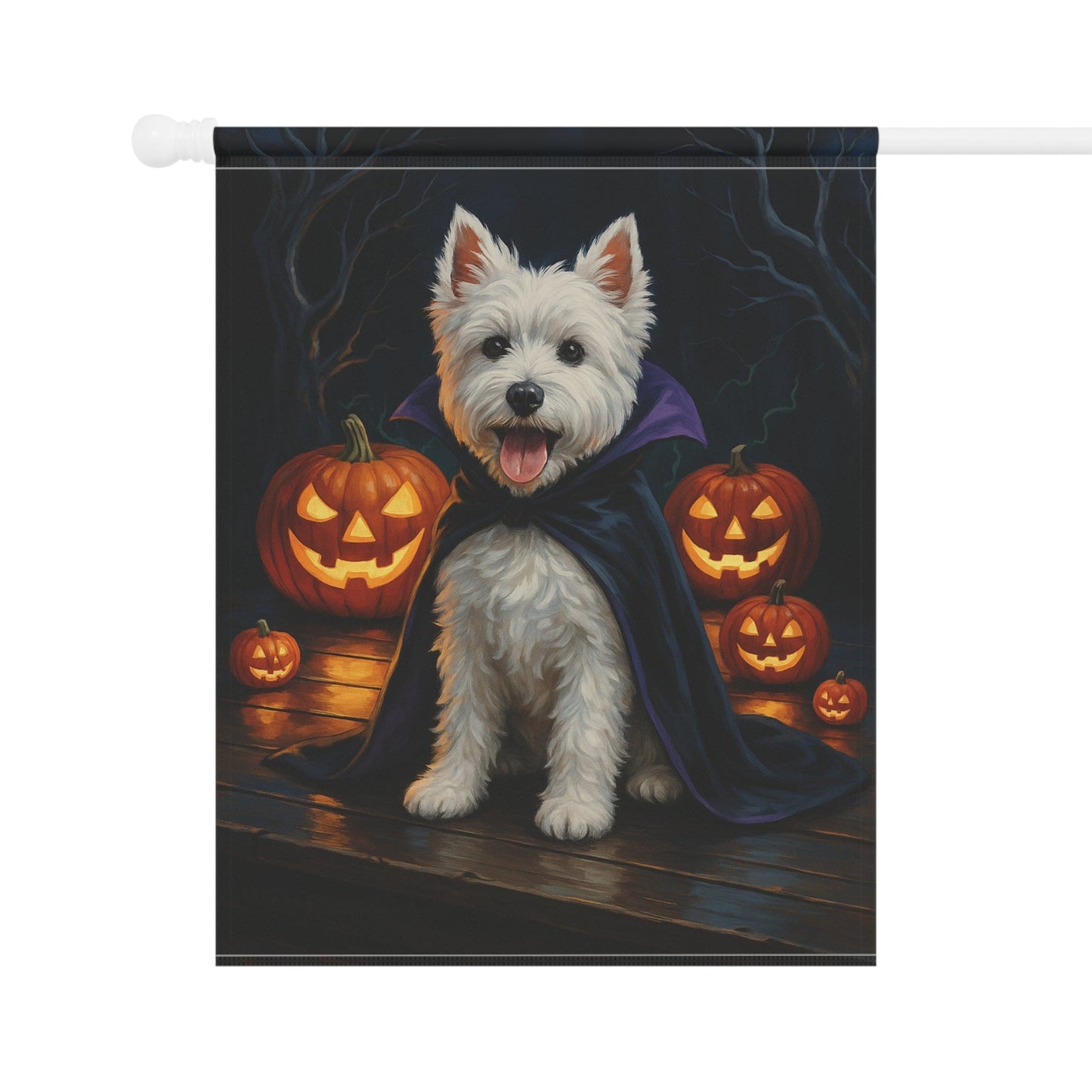 Printify Home Decor Halloween West Highland Dog Garden Flag, Westie Vampire Pumpkin Yard Banner, Fall Outdoor Decor